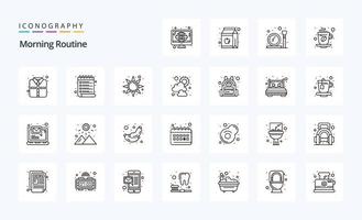 pacote de ícones de linha de rotina de 25 manhãs vetor