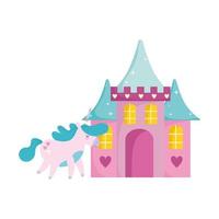 Little Unicorn Castle Fantasy Magic Animal Cartoon vetor