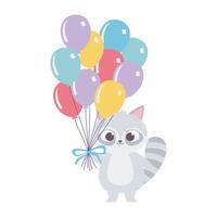 guaxinim fofo com balões animal feliz aniversário cartoon ícone de design isolado vetor
