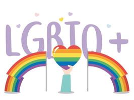 comunidade LGBTQ, mão segura coração de arco-íris, desfile gay de protesto contra discriminação sexual vetor
