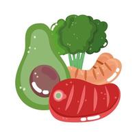 comida vegetais menu dieta fresca ingrediente fatia abacate salsicha brócolis e carne vetor