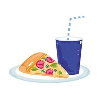 pizza fast food e refrigerante vetor