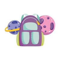 volta às aulas, mochila e planetas do sistema solar desenho animado do ensino fundamental vetor