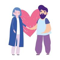 homem barbudo e mulher apaixonada por desenho romântico de coração vetor