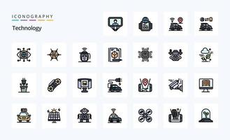 pacote de ícones de estilo cheio de linha de 25 tecnologias vetor