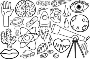 diferentes traços de doodle sobre equipamentos científicos isolados no fundo branco vetor