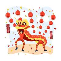 dança do dragão na festa do ano novo chinês vetor