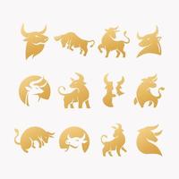 conjunto de ícone de silhueta de boi dourado vetor