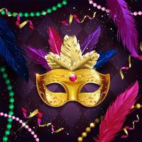 conceito de máscara e miçangas douradas de carnaval mardi gras