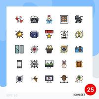 pacote de interface do usuário de 25 cores planas de linha preenchida básica de design de fotografia de grade de interface do usuário elementos de design de vetores editáveis