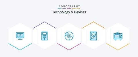 dispositivos 25 pacote de ícones azul incluindo . televisão. DVD. televisão. som vetor