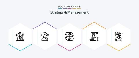 pacote de ícones de 25 linhas de estratégia e gerenciamento, incluindo usuário. Tempo. comunicação. forte. torre vetor