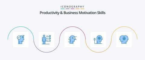 produtividade e habilidades de motivação empresarial azul 5 pacote de ícones incluindo mente. impulsionando. o negócio. habilidade. fornecedor vetor