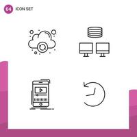 pacote de ícones vetoriais de estoque de 4 sinais e símbolos de linha para mídia de backup de vídeo em nuvem twitter elementos de design de vetores editáveis