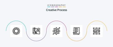 pacote de ícones da linha 5 do processo criativo, incluindo . imagem. engrenagem. cenário. criativo vetor