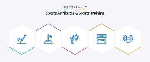 atributos esportivos e treinamento esportivo 25 pacote de ícones azuis, incluindo jogo. linha. esporte. Finalizar. ventilador vetor