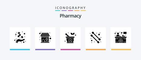 pacote de ícones de glifo 5 de farmácia, incluindo . recepção hospitalar. herbal. Recepção. Cotonete. design de ícones criativos vetor