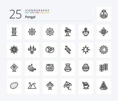 pacote de ícones de linha pongal 25 incluindo deepavali. comemoro. cultura. árvore. Palmeira vetor