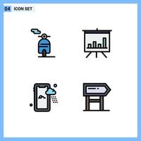 Pacote de cores planas de 4 linhas preenchidas de interface de usuário de sinais e símbolos modernos de análise de direção do motor elementos de design vetorial editáveis de localização móvel vetor