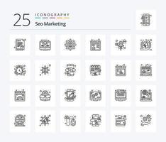 pacote de ícones de 25 linhas de marketing de seo, incluindo marketing. multimídia. otimização. microfone. marketing vetor