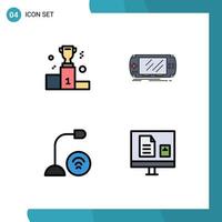 4 interface do usuário pacote de cores planas de linha cheia de sinais e símbolos modernos de dispositivos de medalha de prêmio psp elementos de design de vetores editáveis