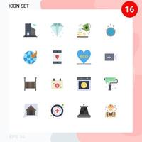 Conceito de 16 cores planas para sites móveis e aplicativos seta pacote global de negócios de conexão de jardim editável de elementos de design de vetores criativos