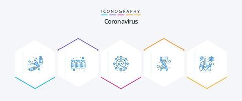 pacote de ícones azul coronavírus 25, incluindo vertente. genética. medicina. dna. malware vetor