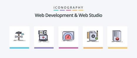 desenvolvimento web e linha de estúdio web cheia de 5 ícones, incluindo instantâneo. volume. diagrama. esporte. otimização. design de ícones criativos vetor