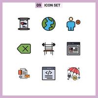 conjunto de 9 sinais de símbolos de ícones de interface do usuário modernos para avatar de equilíbrio de fitness excluir backspace elementos de design de vetores editáveis