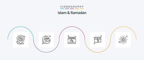 Islã e pacote de ícones da linha 5 do Ramadã, incluindo sol. Ramadã. calendário. muçulmano. prédio vetor