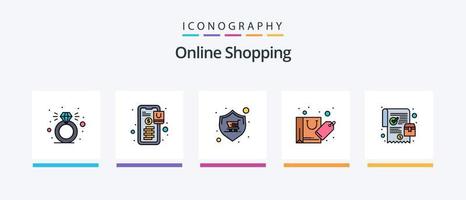 linha de compras on-line cheia de 5 ícones, incluindo produto. círculo. on-line. Câmera. carrinho. design de ícones criativos vetor