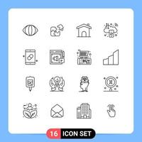 grupo de símbolos de ícone universal de 16 contornos modernos de elementos de design de vetores editáveis de sucesso de computação na internet