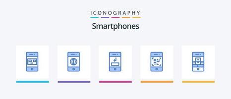 pacote de ícones de 5 smartphones azuis, incluindo tecnologia. telefone. mundo. código de barras. telefone. design de ícones criativos vetor