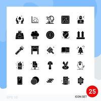 grupo de 25 sinais e símbolos de glifos sólidos para galeria de tendências de fotos de viagens julgamento elementos de design de vetores editáveis