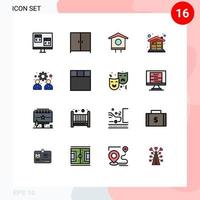 conjunto de 16 sinais de símbolos de ícones de interface do usuário modernos para gerenciamento de dinheiro casa moedas de casa editáveis elementos de design de vetor criativo