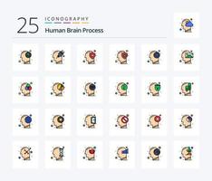 processo do cérebro humano pacote de ícones cheios de 25 linhas, incluindo mente. saudável. plugar. cabeça. proteger vetor