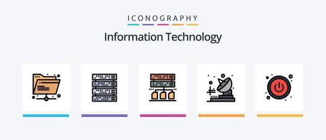 linha de tecnologia da informação cheia de 5 ícones incluindo rede. conexão. Informática. corrente. grudar. design de ícones criativos vetor