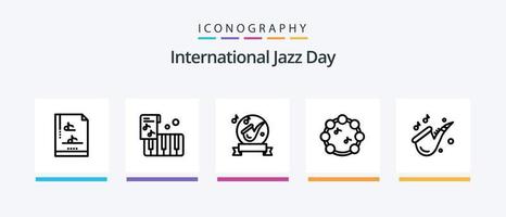 pacote de ícones da linha 5 do dia internacional do jazz, incluindo música. violão. música. Gravetos. instrumento. design de ícones criativos vetor