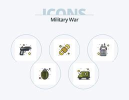 linha de guerra militar cheia de ícones do pacote 5 design de ícones. arma. armas. braço. atirar. balas vetor