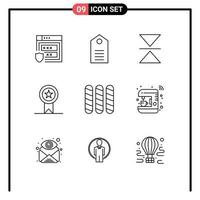 conjunto moderno de 9 contornos e símbolos, como selo francês, distintivos de fita, elementos de design de vetores editáveis