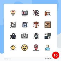 16 interface do usuário pacote de linhas preenchidas com cores planas de sinais e símbolos modernos da ferramenta de cuidados com a espátula de documentos elementos de design de vetores criativos editáveis de parede