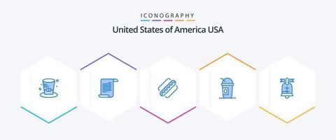 Pacote de ícones azul EUA 25, incluindo anel. estados. América. limonada. América vetor