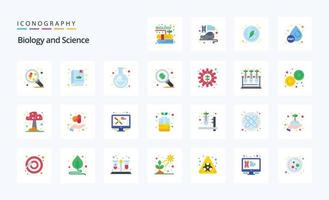 pacote de ícones de cores planas de 25 biologia vetor