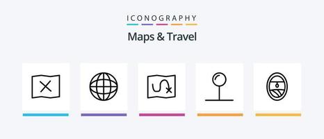 mapas e pacote de ícones da linha 5 de viagens, incluindo . localização. período de férias. design de ícones criativos vetor