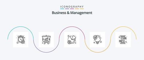 pacote de ícones de linha 5 de negócios e gerenciamento, incluindo dinheiro. hora. torta. vidro. solução de SEO vetor