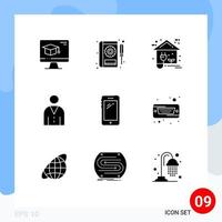 pacote de ícones de vetores de estoque de 9 sinais e símbolos de linha para pessoas, avatar de serviço humano, elementos de design de vetores editáveis em casa