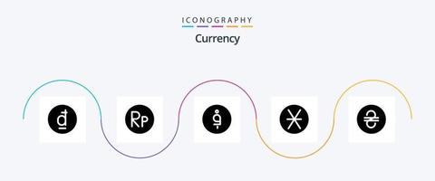 pacote de ícones de glifo de moeda 5, incluindo moeda. denário . rupia. Afeganistão vetor