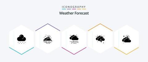 pacote de ícones de 25 glifos climáticos, incluindo nublado. clima. clima. trovão. nuvem vetor