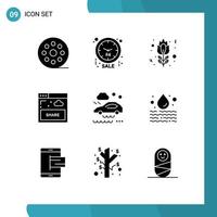 9 conceito de glifo sólido para sites móveis e aplicativos, site de carro, interface de compartilhamento de flor, elementos de design vetorial editáveis vetor
