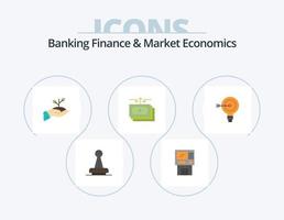 finanças bancárias e economia de mercado plana ícone pack 5 design de ícone. doação. crescimento. bankomat. dinheiro. finança vetor